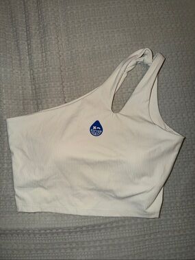 White Ribbed One-Shoulder Crop Tank Rumble Boxing